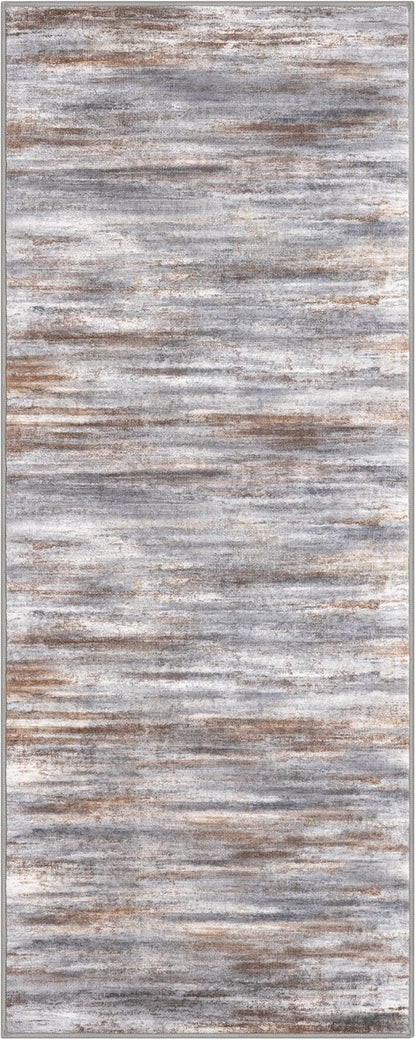 KOZYFLY Kitchen Runner Rug for Hallway Non-Slip Modern Abstract Runner Rug 2x5 Grey Brown, Washable Carpet Runner Laundry Room Mat with Soft Low Pile for Entryway Bathroom Bedroom Kitchen