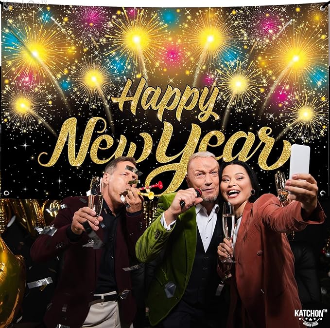 KatchOn, XtraLarge Happy New Year Banner - 72x44 Inch | Happy New Year Backdrop for New Years Decorations 2026 | NYE Eve Banner for NYE Decorations 2026 | New Years Eve Party Supplies 2026