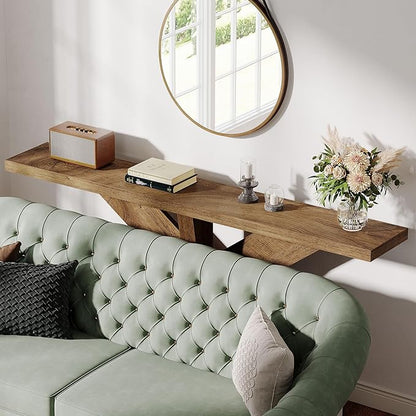 Tribesigns 70.9 Inches Long Sofa Table Behind Couch, Farmhouse Console Entry Table with Wooden Geometric Base for Entryway, Living Room, Oak Brown
