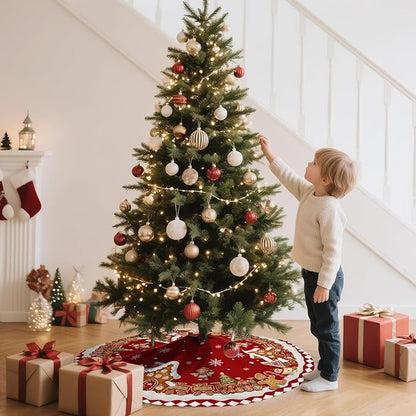 Red Gingerbread Christmas Tree Skirt Decorations House Decor Christmas Gingerbread Tree Ornaments Holiday Party Indoor Outdoor Xmas Trees Mat 36 inches