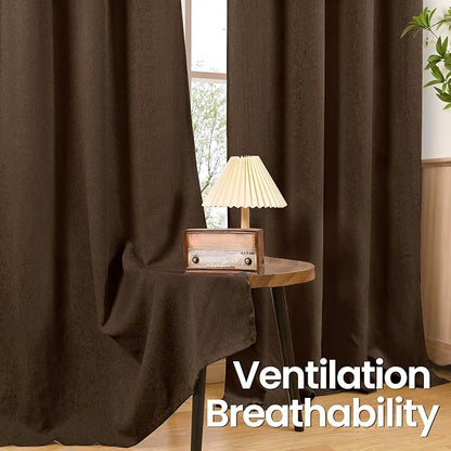BGment Brown Linen Curtains for Living Room 80 Inches Long, Chocolated Light Filtering Drapes with Grommet for Bedroom Dining Privacy Non See Through, 2 Panels, Each 52 Inch Wide