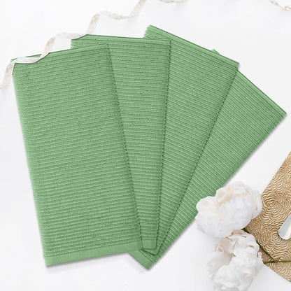 Homaxy Premium Kitchen Towels (18"x 28", 6 Pack), Large 100% Cotton Kitchen Hand Towels, Ultra Absorbent Ribbed Terry Tea Towels Set with Hanging Loop, Grass Green