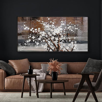 KLAKLA Wall Art for Living Room - Black Framed Wall Decor - Large Size Natural Botanical Plum - Wooden Framed Abstract Brown Picture Artwork for Bedroom Office