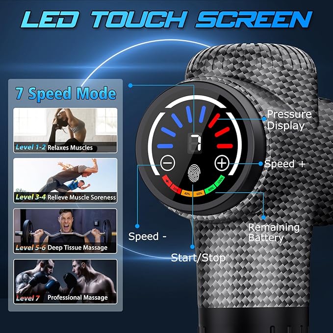 TOLOCO Massage Gun, Upgrade Deep Tissue Back Massager with 10 Replacement Heads, Percussion Massage Guns for Athletes for Pain Relief, Super Quiet Electric Massager for Christmas Gift, Carbon