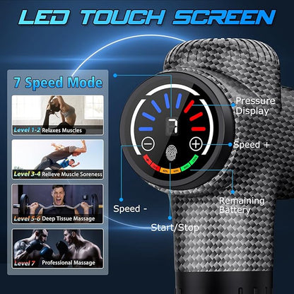 TOLOCO Massage Gun, Upgrade Deep Tissue Back Massager with 10 Replacement Heads, Percussion Massage Guns for Athletes for Pain Relief, Super Quiet Electric Massager for Christmas Gift, Carbon