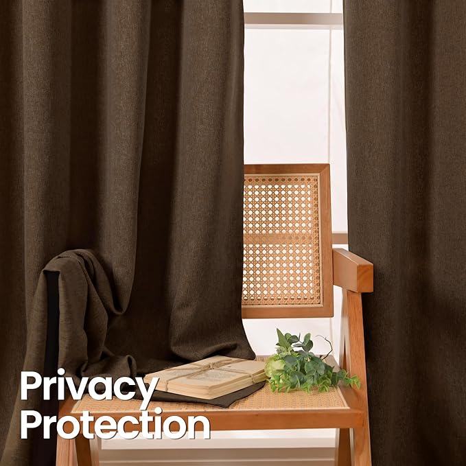 BGment Dark Brown Linen Curtains for Living Room 84 Inch Length 2 Panels Set, Chocolate Semi Sheer Window Drapes Light Filtering Textured for Farmhouse Bedroom Grommet Thick Coffee, Each 52 Inch Wide