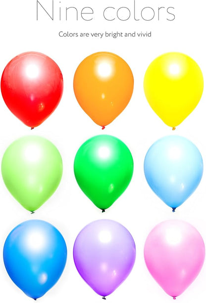 Dusico® Balloons Rainbow Set (100 Pack) 12 Inches, Assorted Bright Colors, Made With Strong Multicolored Latex, For Helium Or Air Use. Kids Birthday Party Decoration Accessory