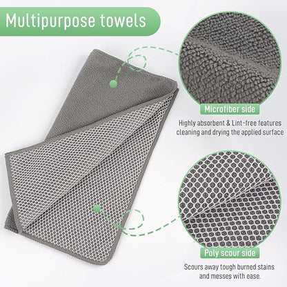 SINLAND Microfiber Dish Cloth Dish Rags for Washing Dishes Best Kitchen Cloths Cleaning Cloths with Poly Scour Side 12Inchx12Inch 20Pack Grey