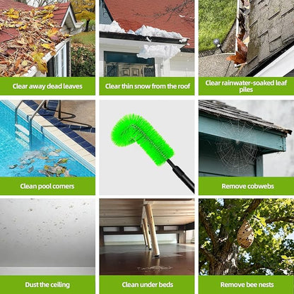 13 FT Gutter Cleaning Tool, Roof Gutter Brush, Clear Leaves from Roof Gutters Without a Ladder, Includes 2 Cleaning Brushes & Green
