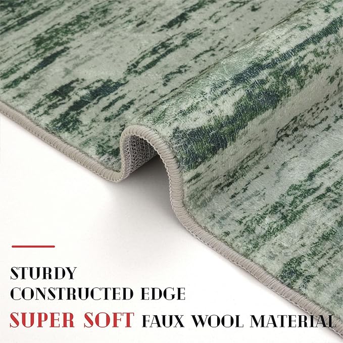 Modern Abstract Hallway Runner Rug, Forest Green Washable Kitchen Runner Non-Slip Soft 2x8 Runner Rug Thin Print Faux Wool Carpet for Entryway Bedroom Laundry Room Indoor