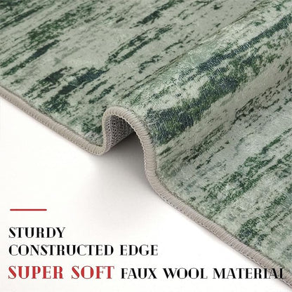Modern Abstract Runner Rug 2x5, Forest Green Washable Kitchen Runner Entryway Rug Mat Non-Slip Soft Hallway Rug Runner Thin Print Faux Wool Carpet for Bedroom Laundry Room Indoor