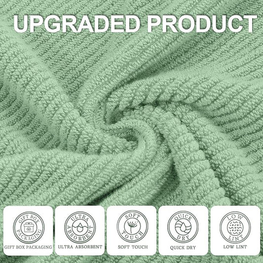 VOOVA & MOVAS Hand Towels for Bathroom Set of 4, Large 18" x 28", 100% Cotton | Lightweight | Thick | Quick Dry | Soft | Absorbent, Sage Green Hand Towels, Bathroom Essentials