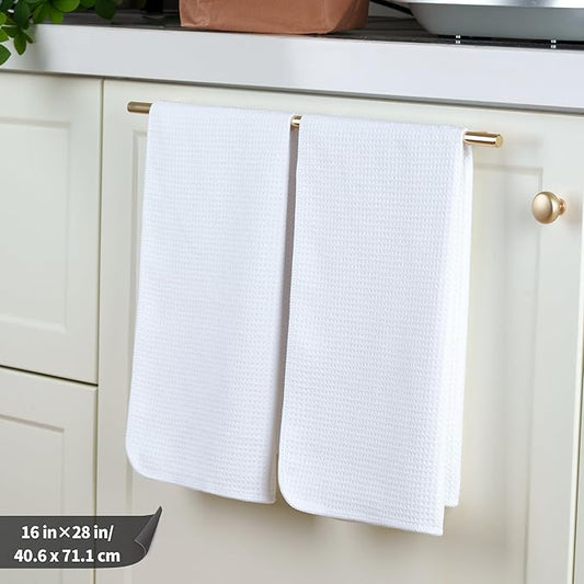 POLYTE Premium Microfiber Kitchen Dish Hand Towel Waffle Weave 12 Pack (16x28 in, White)