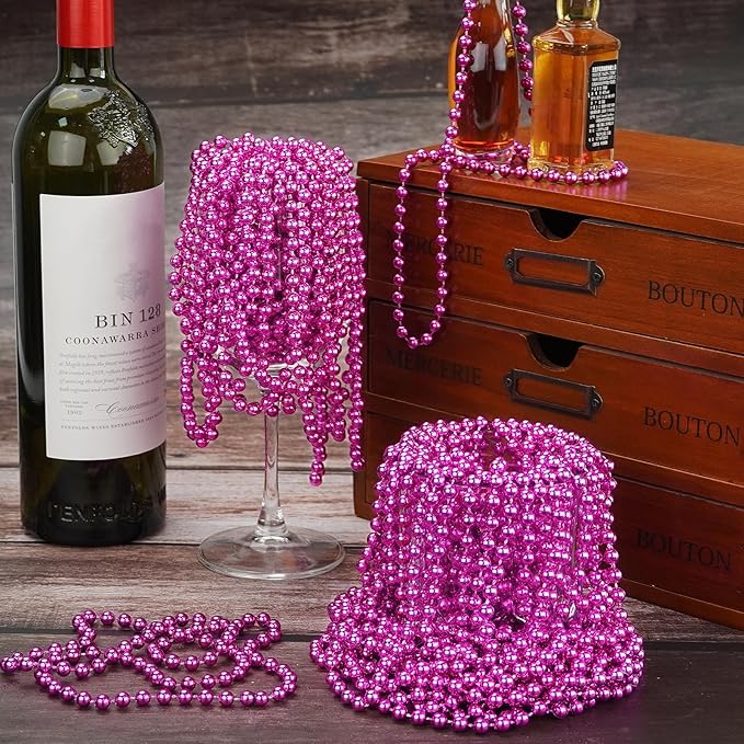 YAXINRUI 120 PCS Hot Pink Bead Necklaces, Pink Mardi Gras Beads, Cancer Awareness Necklaces, Valentine Necklace, 33 Inch Round Party Beads for Mardi Gras Christmas Cancer Awareness Month Events