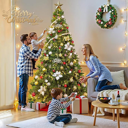 GGOYING 9FT Pre-Lit Flocked Christmas Tree with Rotating Stand & Remote, Green Dense Branches, Realistic Holiday Decorations, LED Lights (RGB + Warm White)