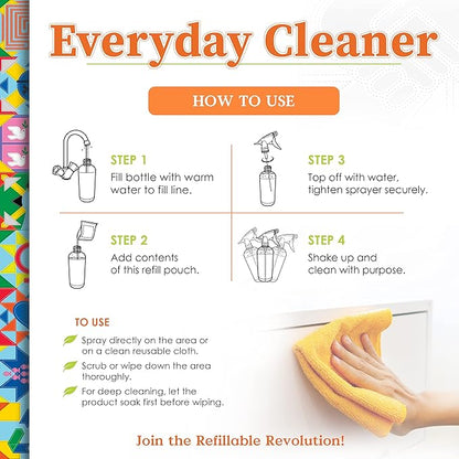Truly Free Everyday Cleaner - Multipurpose Cleaner Spray, Kitchen Counter Cleaner, Natural Cleaning Products, Multi-Surface Household Solution, 1 Empty Bottle Spray (16oz) & 2 Refills (3oz each)