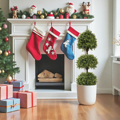THE BLOOM TIMES 55" Tall Artificial Boxwood Triple Ball Topiary Trees, UV Resistant Large Fake Potted Plants for Outdoor Planter, Realistic Faux Bushes Shrubs for Front Porch Outside Decor Set of 2