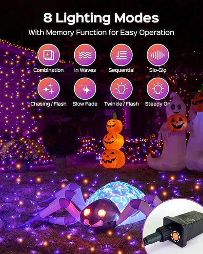 JACKYLED 180FT 500LED Halloween Lights, Outdoor String Lights 8 Modes & Memory Function, Orange and Purple Twinkle Tree Lights, Waterproof Plug in String Light for Halloween Party Outdoor Indoor Decor