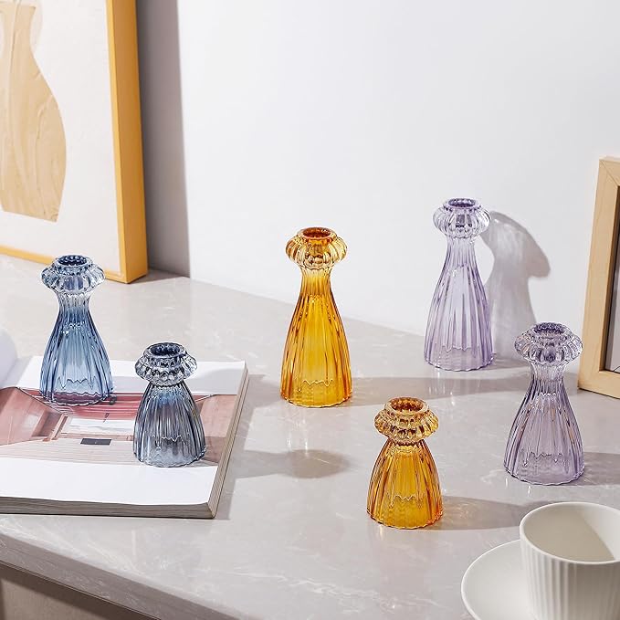 Lysenn Glass Candle Stick Holder Set of 3 – Premium Taper Candle Holders for Romantic Ambiance - Candle Sticks Holder Decor for Special Occasions - Dark Blue
