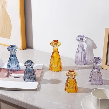 Lysenn Glass Candle Stick Holder Set of 6 – Premium Taper Candle Holders for Romantic Ambiance - Candle Sticks Holder Decor for Special Occasions - Dark Blue