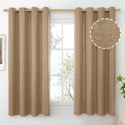 BGment Camel Burlap Linen Curtains for Bedroom 63 Inch Length 2 Panels, Thick Semi Sheer Window Drapes with Grommet Light Filtering for Living Room Farmhouse, Each 52 Inch Wide