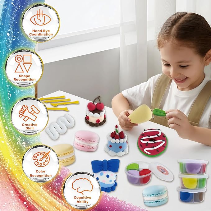 Air Dry Clay Kit for Kids - Cakes Themed,12 Desserts DIY Molding Clay Art Crafts Set for Kids Girls Boys Valentines Gifts Party Favors Classroom School Exchange Prize（Cake）