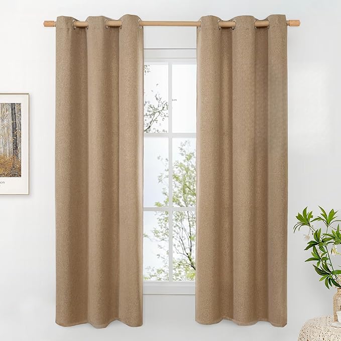 BGment Camel Thick Linen Curtains for Living Room 63 Inch Length 2 Panels, Burlap Textured Light Filtering Privacy Window Curtain Drapes for Bedroom Office Farmhouse, Each 38 Inch Wide