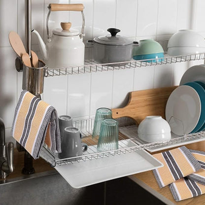 Goroly Home 6 Pack Cotton Vintage Kitchen Dish Towels - Highly Absorbent Quick Dry Professional Grade Cotton Cleaning Towels with Hanging Loop, Honeycomb Pattern - 18x28 Inch - Mustard Brown