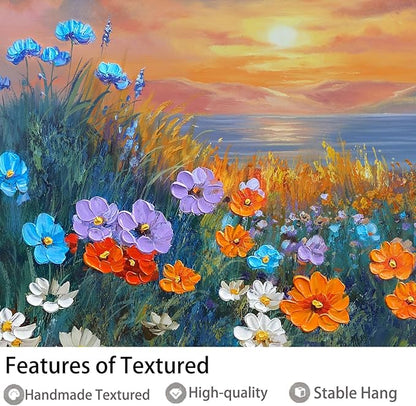 Ardemy Wildflower Wall Art for Living Room Large Framed Floral Canvas Pictures Bedroom Wall Decor Sunset Paintings Flower Textured Artwork for Walls Dining Room Home Office 40"x20"