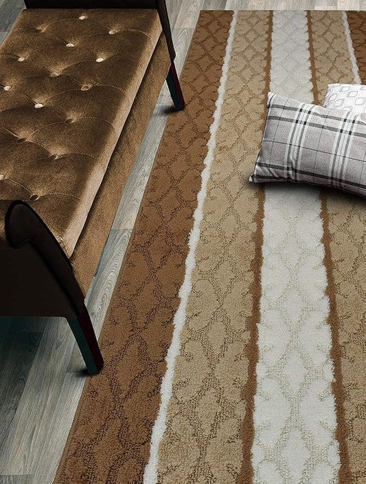 Custom Cut Hallway Runner Rug, Slip Resistant, 31 Inch Wide X Your Choice of Length, Damask Beige, 31 Inch X 28 feet