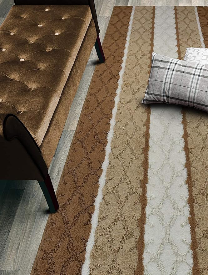 Custom Cut Hallway Runner Rug, Slip Resistant, 31 Inch Wide X Your Choice of Length, Damask Beige, 31 Inch X 7 feet