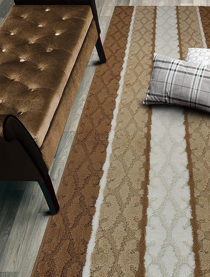 Custom Cut Hallway Runner Rug, Slip Resistant, 31 Inch Wide X Your Choice of Length, Damask Beige, 31 Inch X 13 feet