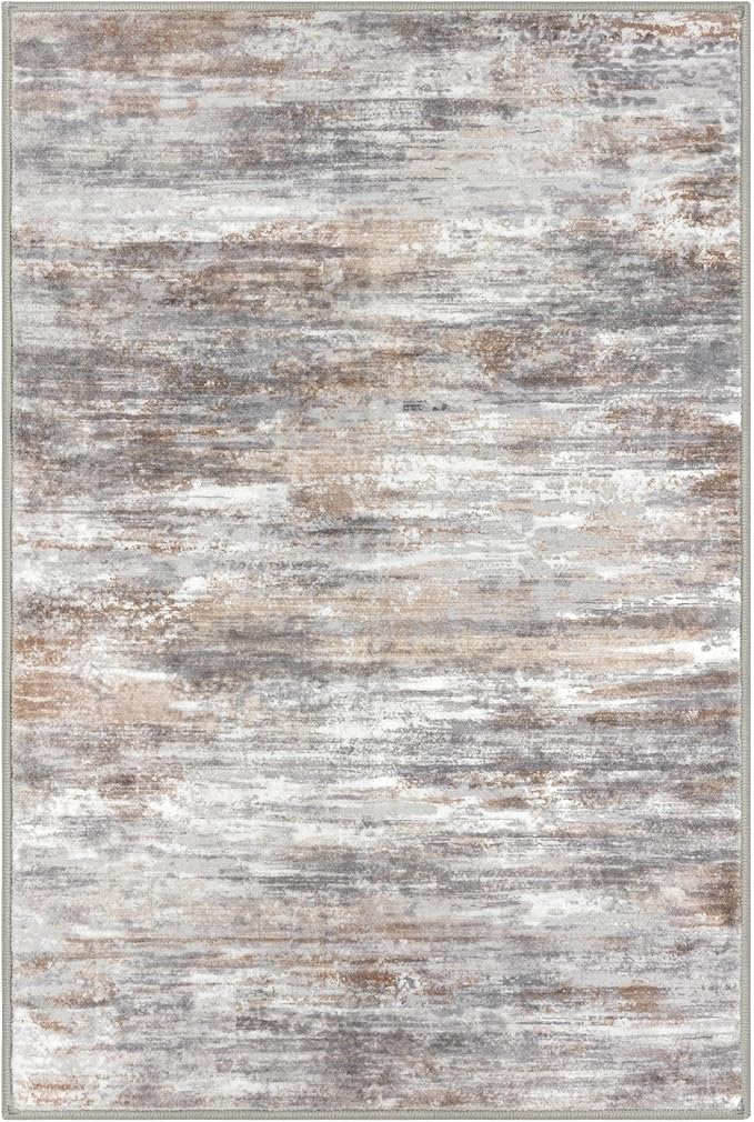 KOZYFLY Modern Abstract 3x5 Area Rug Washable Bedroom Rug Multi Grey, Throw Entry Mat Non-Slip Stain Resistant Carpet Dining Room Rug with Soft Low Pile for Living Room Kitchen Bath Office