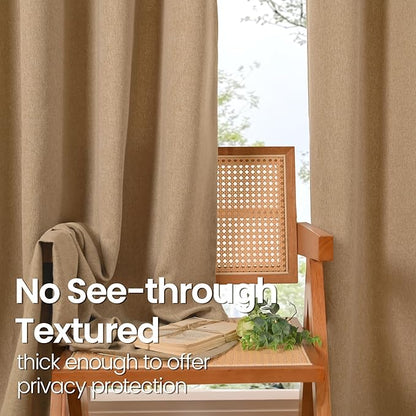 BGment Camel Linen Curtains 54 Inch Length for Short Window, Burlap Semi Sheer Drapes Light Filtering with Grommet Privacy Non See Through for Living Bedroom Farmhouse, 2 Panels, Each 52 Inch Wide