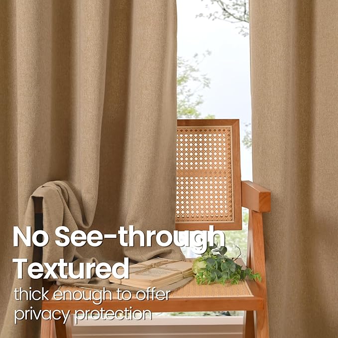 BGment Camel Linen Curtains for Living Room 90 Inch Length 2 Panels Set, Country Rustic Window Drapes Textured Light Filtering for Bedroom Laundry Privacy, Each 52 Inch Wide