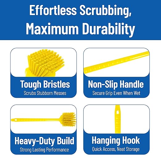 SPARTA 40501EC04 Plastic Large Scrub Brush, Kitchen Brush, Utility Brush With Long Handle For Cleaning, 20 Inches, Yellow, (Pack of 6)