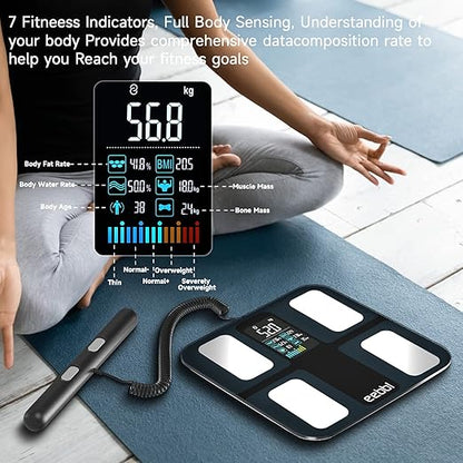 EEBBL Weight Scale for Body Fat with Handle, 20 Precise Body Biological Analyzer, Digital Bathroom Weighing Bluetooth Scale, Body Composition Monitor Health Analyzer 400 lbs - Black，with Baby/Pet Mode