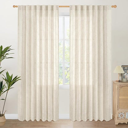 YoungsTex Wide Linen Curtains 84 Inch Length for Living Room, Light Filtering Semi Sheer Drapes with Rod Pocket Back Tab Privacy for Dining Bedroom Window, 2 Panels, 60 X 84 Inch