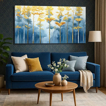 ARTZON Extra Large Canvas Wall Art for Living Room Abstract Tree of life Blue Picture Modern Nature Birch Print Horizontal Artwork Fall Forest Landscape Art Prints Bedroom Office Dining Decor 58"x29"