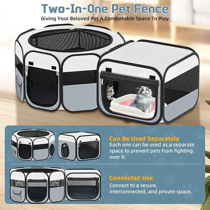 Vikua Portable Pet Cat Playpen, Foldable Dog Playpen for Indoor and Outdoor Use, Two in One Pet Playpen for Puppies Medium-Sized Dogs Kittens Travel Camping Use, Cat Tent & Houses