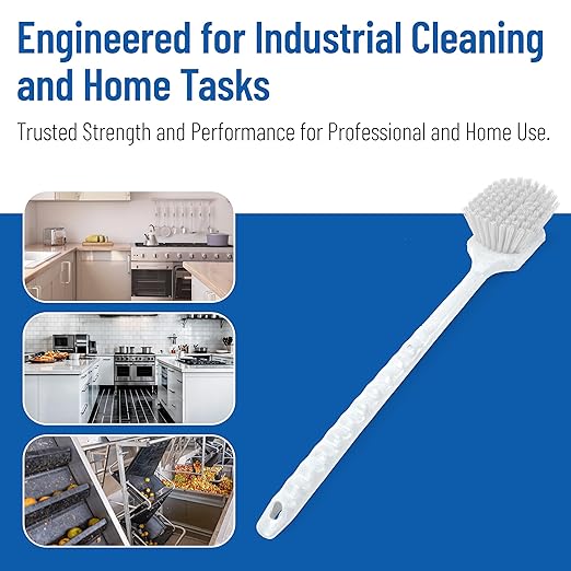 SPARTA 40501EC02 Plastic Large Scrub Brush, Kitchen Brush, Utility Brush With Long Handle For Cleaning, 20 Inches, White, (Pack of 6)