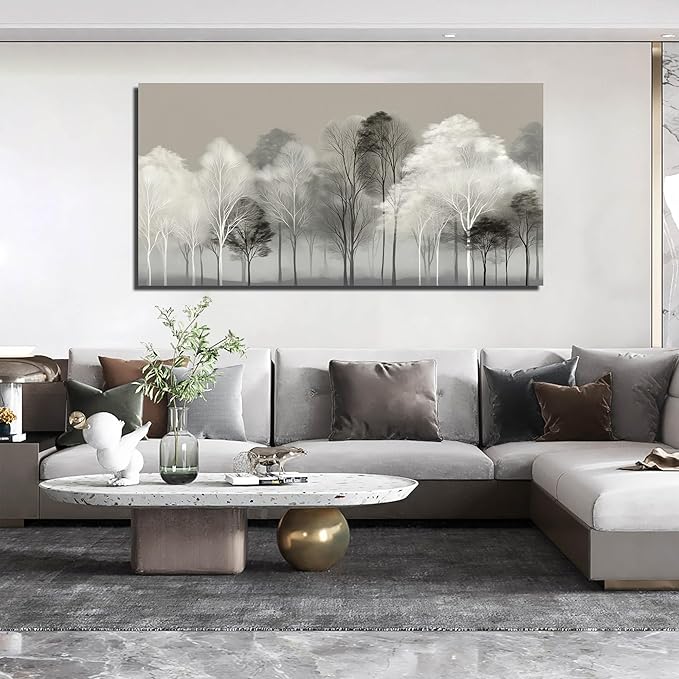 Prepeyssee Black and White Tree Wall Art for Living Room Large Landscape Modern Artwork Gray Forest Picture for Bedroom Home Office Ready to Hang 29x58 Inch