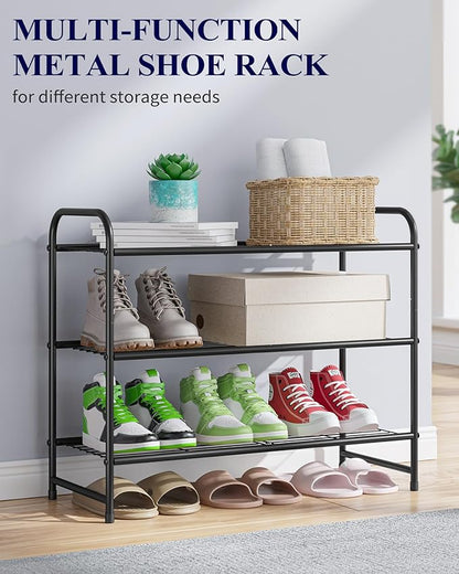 Kitsure Shoe Rack - Stainless Steel Shoe Organizer, Sturdy Shoe Rack for Closet and Front Door Entrance, Free Standing Shoe Shelf, Closet Organizers and Storage, 25.6" Wide - 3 Tier, Black