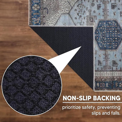Keen Home Design 6x9 Rug - Machine Washable Area Rug with Non-Slip Backing, Ideal for Living Room, Dining Room, Bedroom - Vintage, Easy Clean, Durable, Low Pile Rug - (6' x 9')