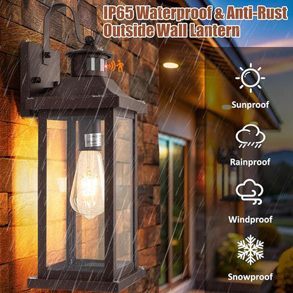 1-Pack 18 Inch Oil Rubbed Bronze Motion Sensor Outdoor Wall Lantern IP65 Waterproof, Large Brown Dusk to Dawn Outdoor Light for House Clear Glass Outside Wall Mounted Lamps Front Door