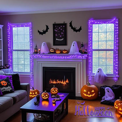 JMEXSUSS Purple Halloween Lights Clear Wire, 66ft 200 LED Purple String Christmas Lights Indoor Outdoor Waterproof Plug in for Tree Bedroom Indoor Party Halloween Decorations