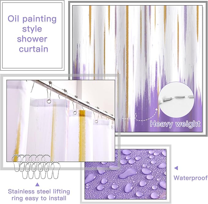 32PCS Bathroom Sets with Shower Curtain and Rugs-Purple Bathroom Accessories,Non Slip Bathroom Rugs Set with Toilet Lid Cover, Waterproof Shower Curtain, 3PC Soap Dispenser with Trash Can