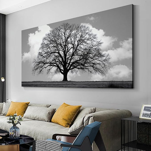 Trogonup Black and White Tree of Life Wall Art for Bedroom Modern Botanical Landscape Pictures for Living Room Office Canvas Prints Ready to Hang 29"x58"