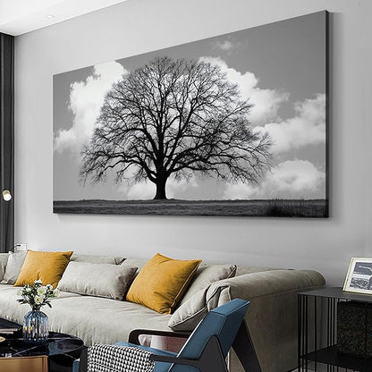 Trogonup Black and White Tree of Life Wall Art for Bedroom Modern Botanical Landscape Pictures for Living Room Office Canvas Prints Ready to Hang 24"x48"