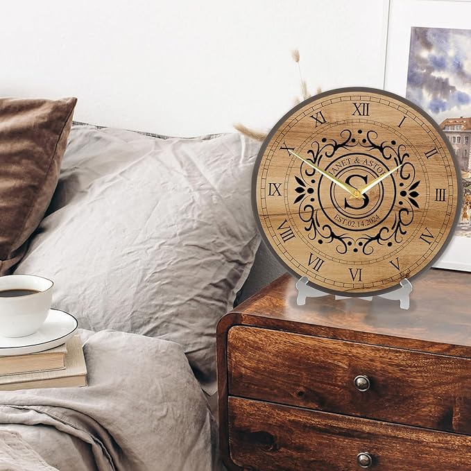 Personalized Couples Wall Clock with Roman Numerals, Custom Farmhouse Wall Clock with Name Date for Living Room Bathroom, Home Decor Gifts for Christmas Birthday Valentine's Anniversary